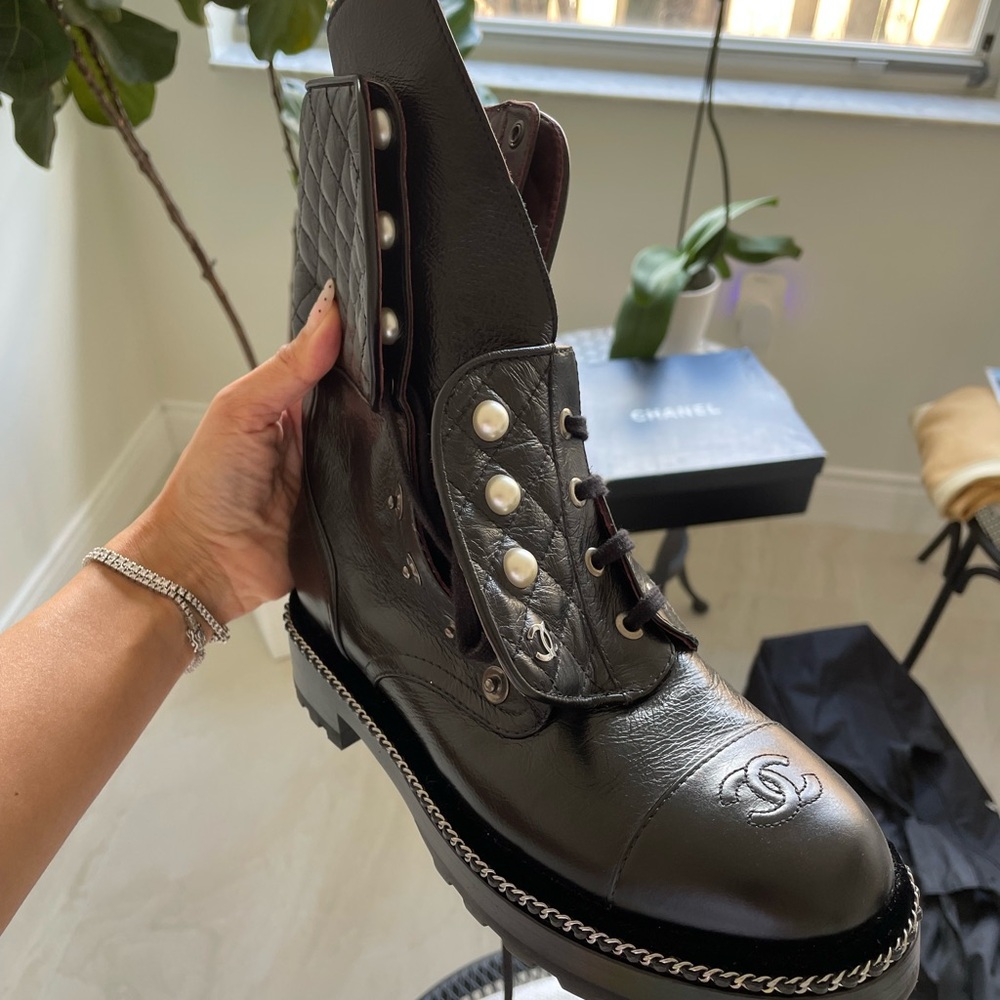 CHANEL Dark Brown Quilted Men's Boots